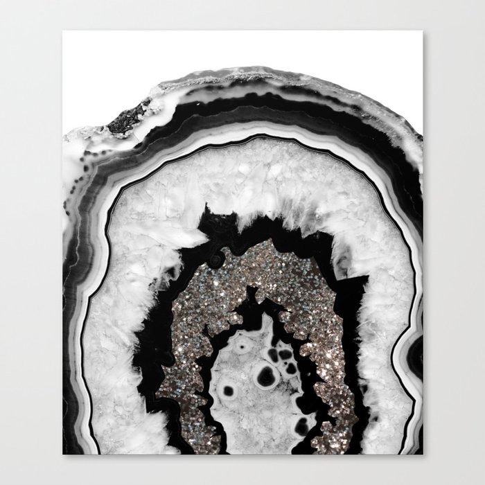 Gray Black White Agate With Silver Glitter 1 Gem Decor Art