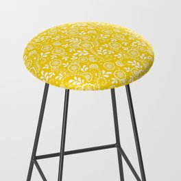 Yellow And White Eastern Floral Pattern Bar Stool