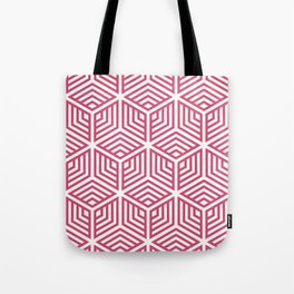 Pink and White Striped Cube Geometric Pattern Pairs DE 2022 Popular Color Pink Punch DE5048 Tote Bag
