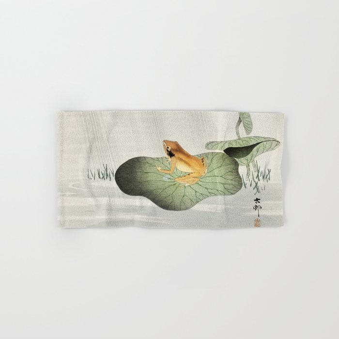 Ohara Koson, Frog On Lotus Leaf - Vintage Japanese Woodblock Print Art Hand & Bath Towel