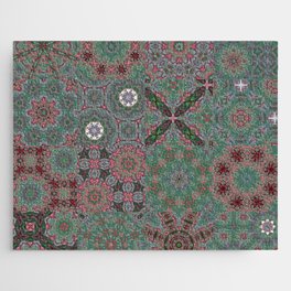 Christmas Quilt - Abstract Green and Red Repeating Pattern - Original Artwork - Holiday Pattern Jigsaw Puzzle