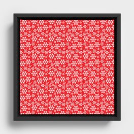 Marijuana snowflake pattern,white cannabis leaf pattern red background Framed Canvas