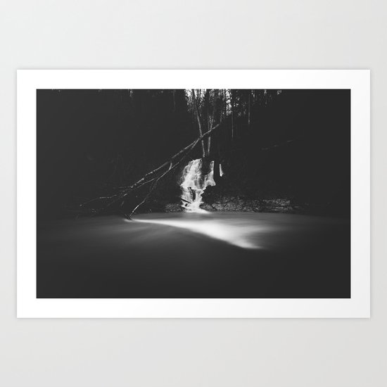 Minimalistic black and white waterfall Art Print