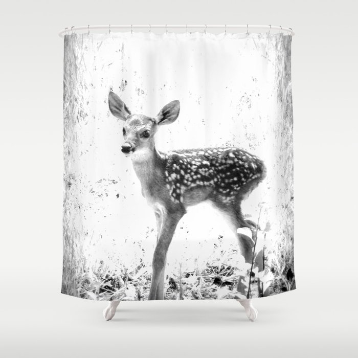 The Sweetest fawn Black & White Shower Curtain