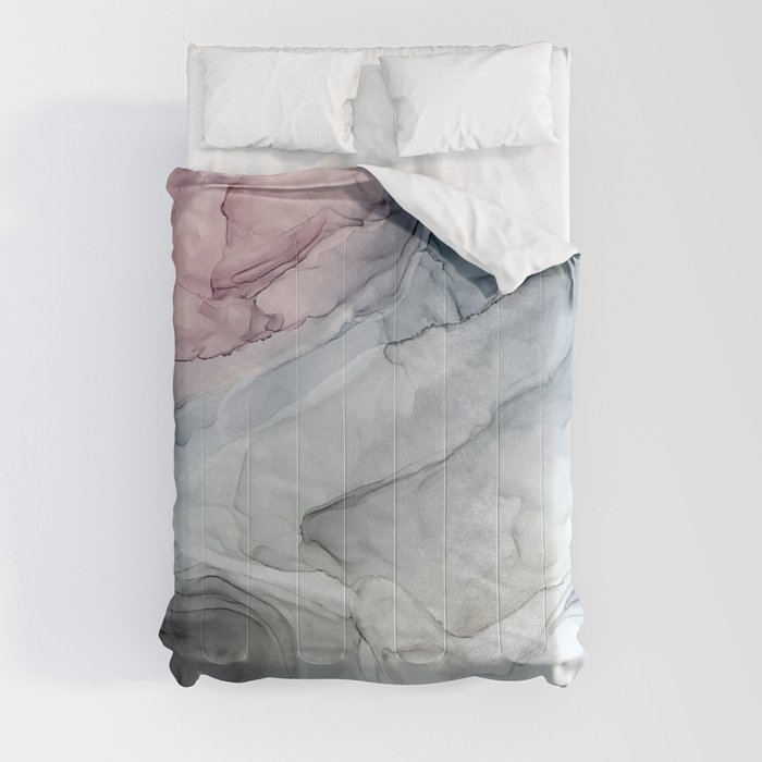 Pastel Blush, Grey and Blue Ink Clouds Painting Comforter by Elizabeth ...