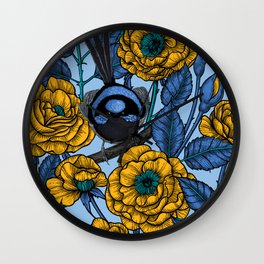 Wren in the roses  Wall Clock