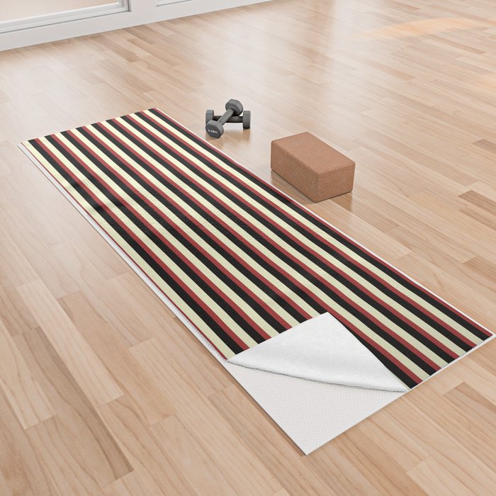 Light Yellow, Brown & Black Colored Lines/Stripes Pattern Yoga Towel