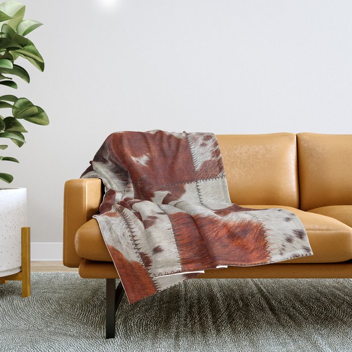 Red Cowhide Patches (Faux Digital Creation, xi 2021) Throw Blanket