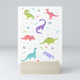 Space Dinosaurs on White Mini Art Print