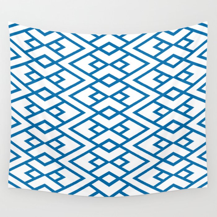 Blue and White Diamond Shape Art Deco Pattern 2022 Trending Color Pantone Indigo Bunting 18-4250 Wall Tapestry