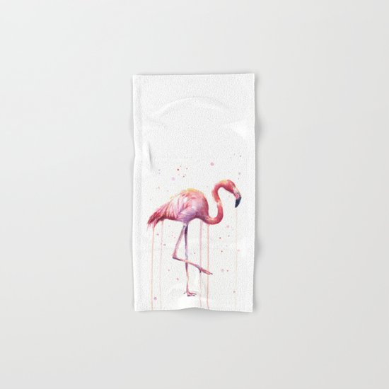 Pink Flamingo Portrait Watercolor Animals Birds | Facing Right Hand & Bath Towel