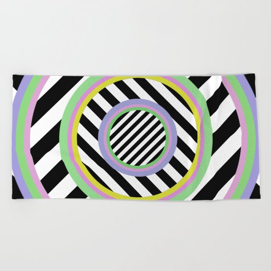 Circles, stripes and pastel colours Beach Towel