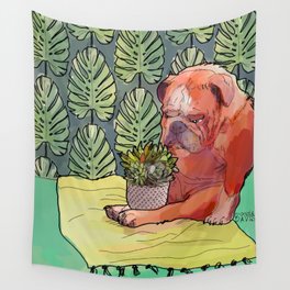 English Bulldog and a Succulent  Wall Tapestry