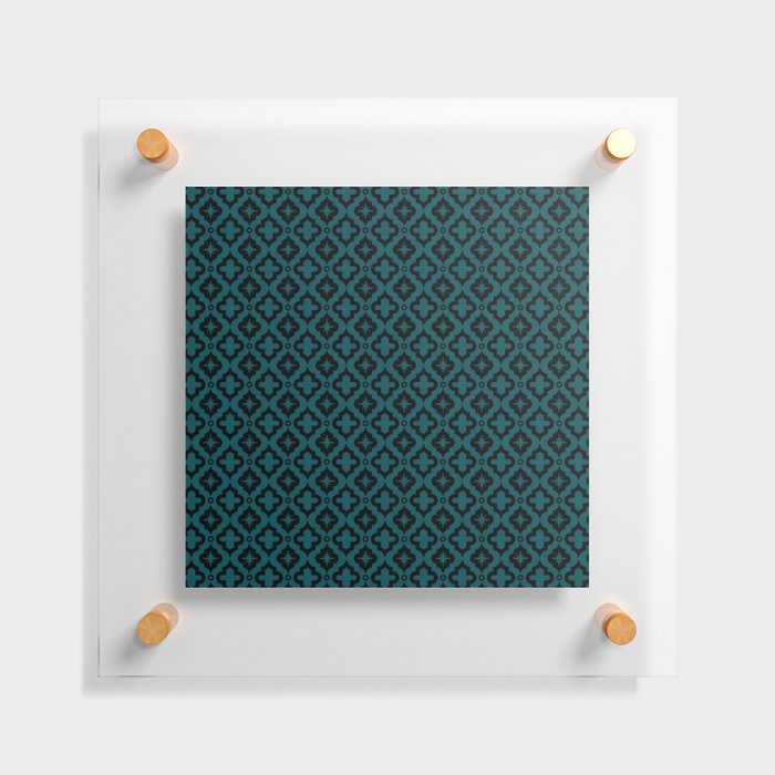 Teal Blue and Black Ornamental Arabic Pattern Floating Acrylic Print