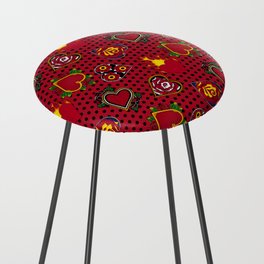 Tattoo Hearts on Red with Black Polka Dots  Counter Stool