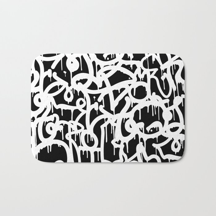 Black and White Graffiti Pattern Bath Mat
