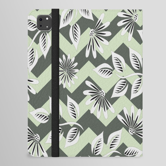 Forest Green Zigzag Pattern Botanical Chevron Geometric Abstract iPad Folio Case
