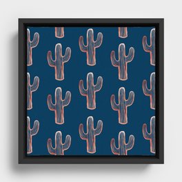 Hand Painted Cactus Pattern in Rose Gold and Navy Palette  Framed Canvas