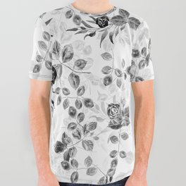 Classic Minimal Floral Watercolor Rose Pattern All Over Graphic Tee
