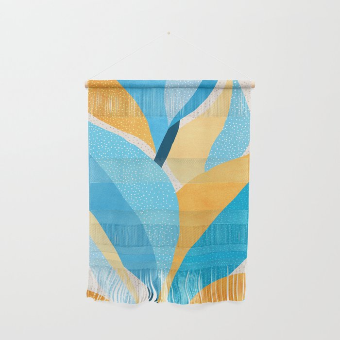 Colorful Blue and Yellow Abstract Botanical Wall Hanging