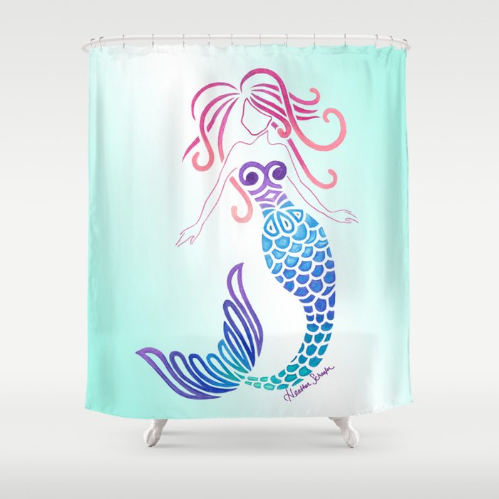 Tribal Mermaid with Ombre Turquoise Background Shower Curtain