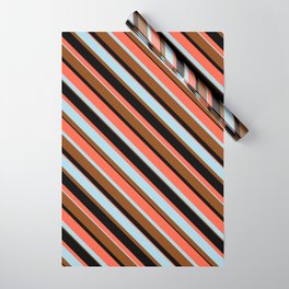 [ Thumbnail: Red, Light Blue, Brown, and Black Colored Lines/Stripes Pattern Wrapping Paper ]