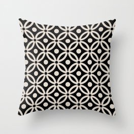 Classic Intertwined Ring and Dot Pattern 622 Black and Linen White Throw Pillow