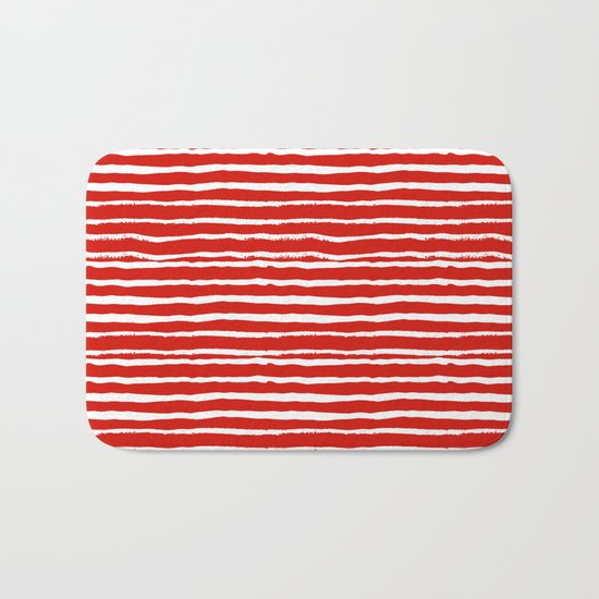 Minimal Christmas red and white holiday pattern stripes candy cane stripe pattern Bath Mat