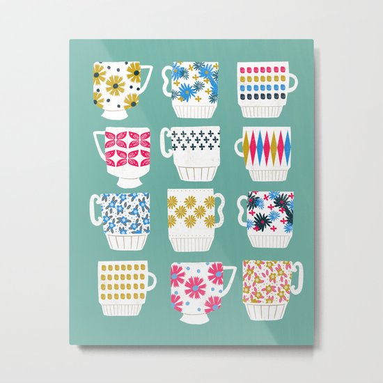 Vintage Teacups - Mid Century, Retro Teacups in pop colors by Andrea Lauren Metal Print