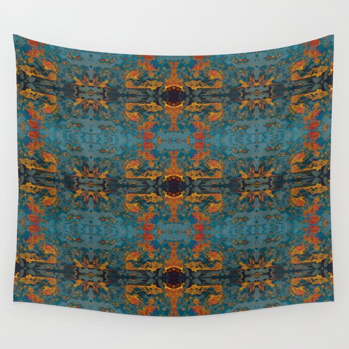 The Spindles- Blue and Orange Filigree  Wall Tapestry
