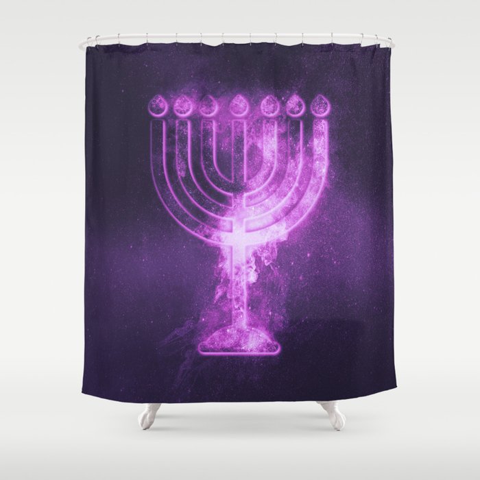 Hanukkah menorah symbol. Menorah symbol of Judaism. Abstract night sky background. Shower Curtain