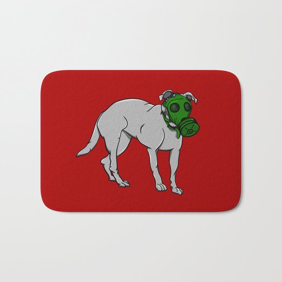 Dog Wearing A Gas Mask Bath Mat