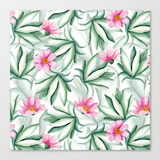 Tropical leaves and flowers Canvas Print