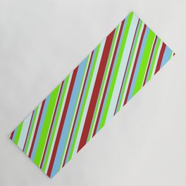 [ Thumbnail: Red, Light Sky Blue, Green, and Light Cyan Colored Striped/Lined Pattern Yoga Mat ]