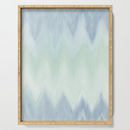 Modern geometrical pastel blue mint green watercolor ikat Serving Tray