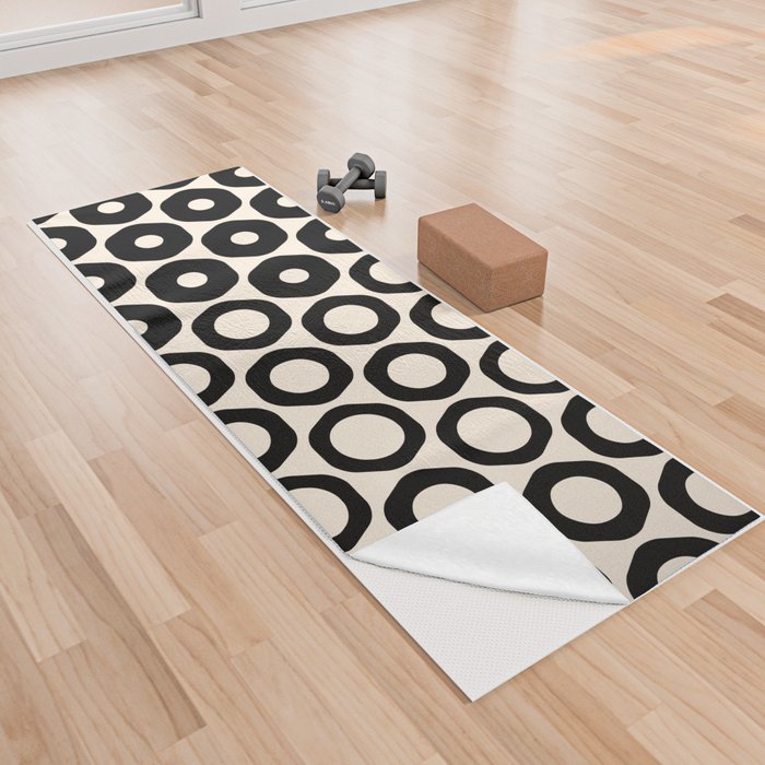 Vrittam Geometric Modern Minimalist Pattern in Black and Almond Cream Yoga Towel