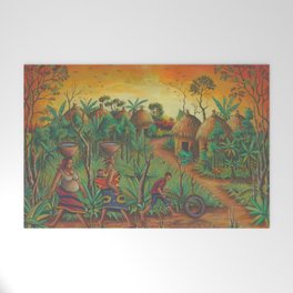 Village painting from Africa of Villagers Welcome Mat