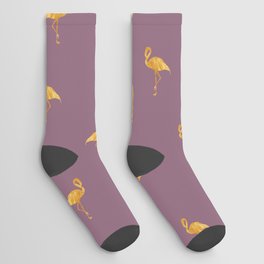Gold Flamingo Bird on Dark Purple Socks