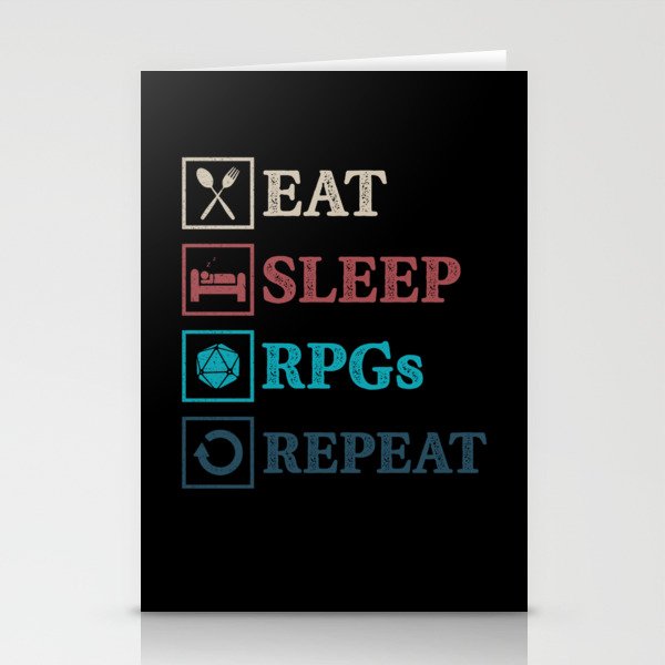 Eat Sleep RPG Repeat Geeky Fantasy Gamer Stationery Cards