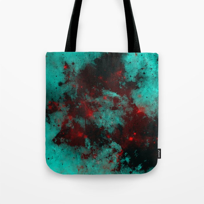 Ruby Galaxy - Abstract cyan, red and black space themed painting Tote Bag
