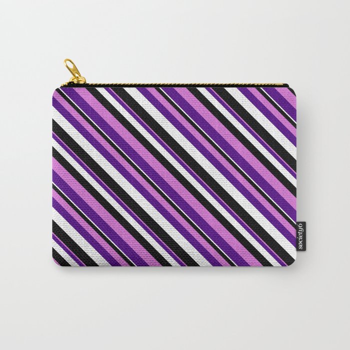 Orchid, Indigo, White, and Black Colored Stripes/Lines Pattern Carry-All Pouch