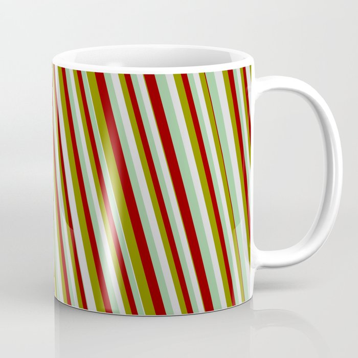 Green, Light Gray, Dark Sea Green & Dark Red Colored Lines Pattern Coffee Mug