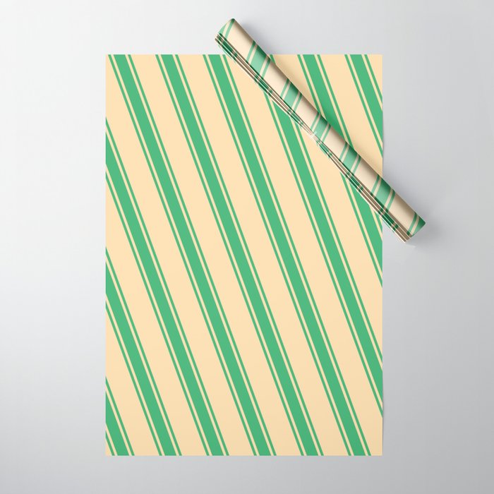 Tan and Sea Green Colored Lines Pattern Wrapping Paper