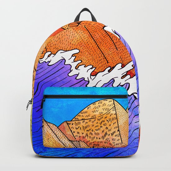 As the waves hit the sandy cliffs Backpack