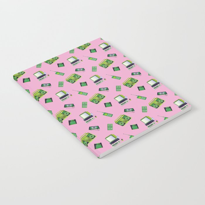 Fancy pink and green pattern design, retro technology Notebook