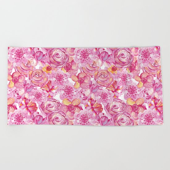 Rose pattern - Floral roses watercolor pattern Beach Towel