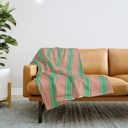 [ Thumbnail: Dark Salmon and Sea Green Colored Striped Pattern Throw Blanket ]