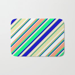 [ Thumbnail: Eyecatching Light Salmon, Green, Blue, Pale Goldenrod, and Mint Cream Colored Lines Pattern Bath Mat ]