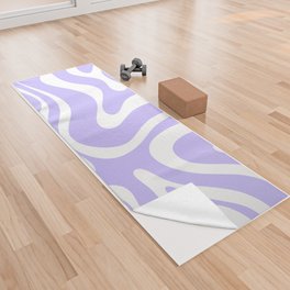 Retro Modern Liquid Swirl Abstract Pattern in Light Purple and White Yoga Towel