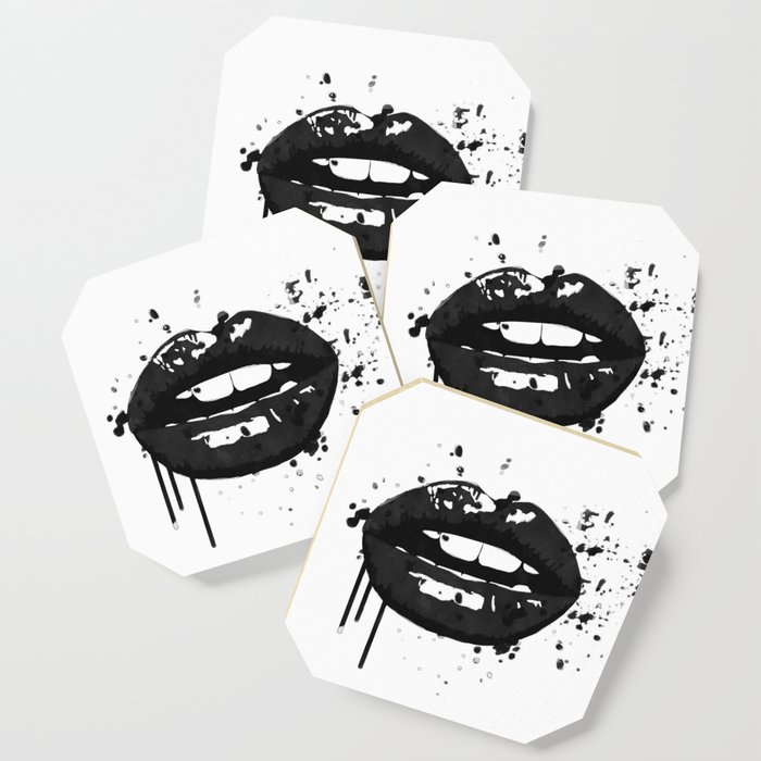 Black and white glamour fashion lips Coaster